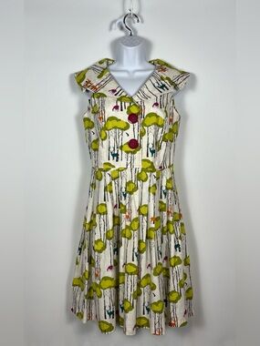 Beebop & Wally Nyc Gladys Cotton‎ Dress Blue Deer" Print Size Small NWOT